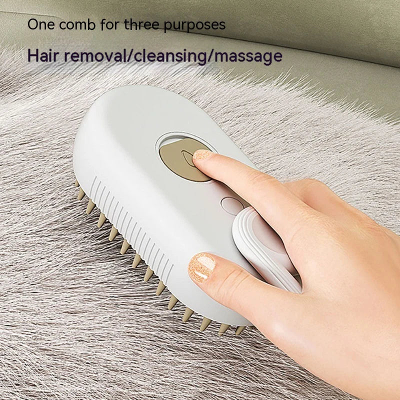 3-in-1 Electric Cat and Dog Steam Brush - Grooming, Massage, and Hair Removal Comb for Happy Pets!