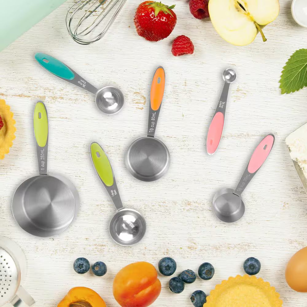 10-Piece Stainless Steel with Silicone Measuring Cups and Spoons Set
