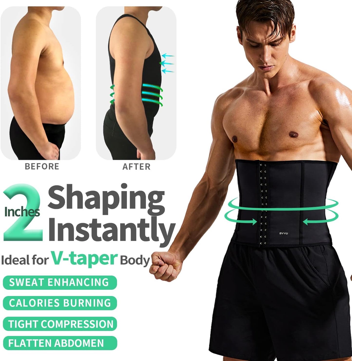 Waist Trainer for Men Waist Trimmer Tummy Control Sauna Sweat Belt Stomach Wrap Lower Belly Fat Back Support