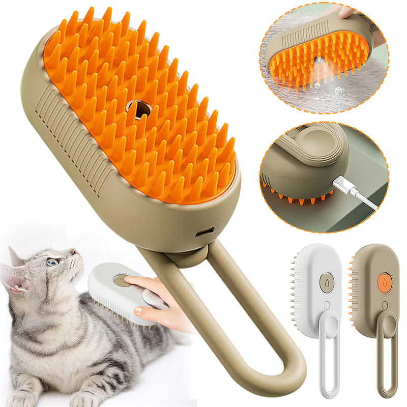 3-in-1 Electric Cat and Dog Steam Brush - Grooming, Massage, and Hair Removal Comb for Happy Pets!