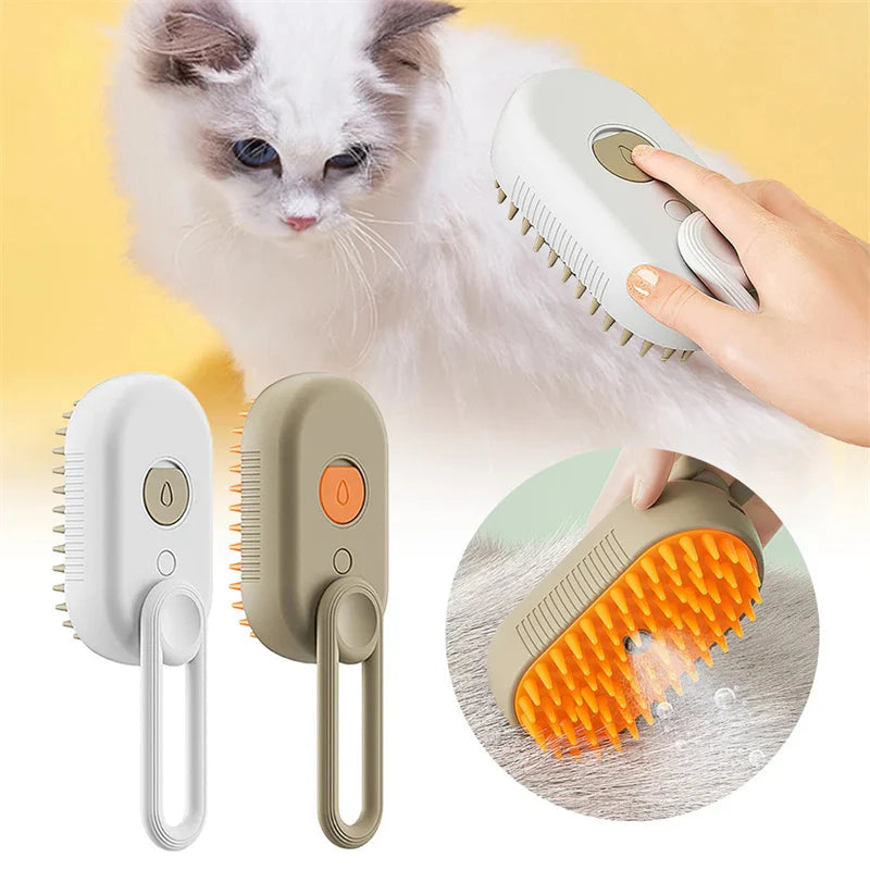 3-in-1 Electric Cat and Dog Steam Brush - Grooming, Massage, and Hair Removal Comb for Happy Pets!