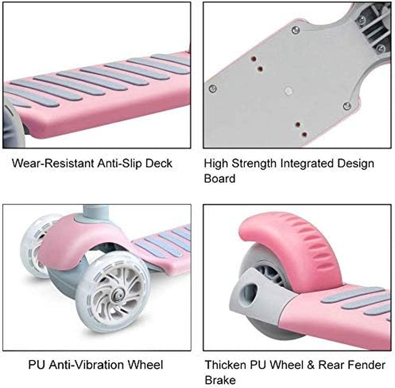 Scooter for Kids 3 Wheel Scooter Kids Kick Scooter for Toddler Girls Boys Scooter with Adjustable Height and Light-Up Wheels Scooter for Children Ages 3-12