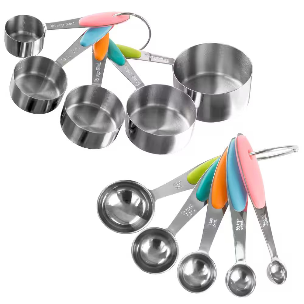 10-Piece Stainless Steel with Silicone Measuring Cups and Spoons Set