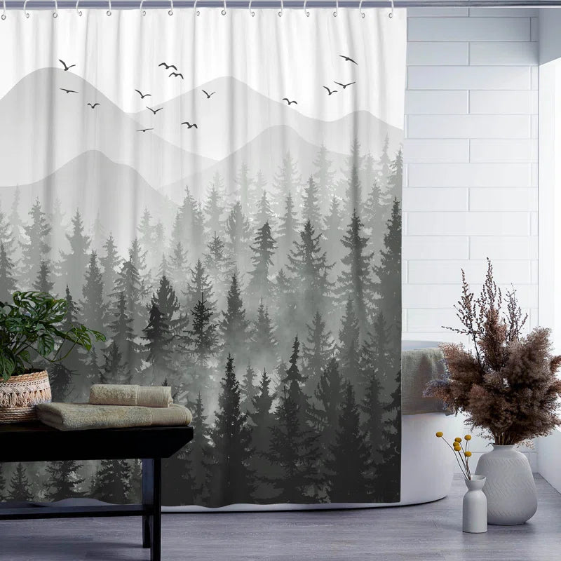 Floral Shower Curtain with Hooks Included