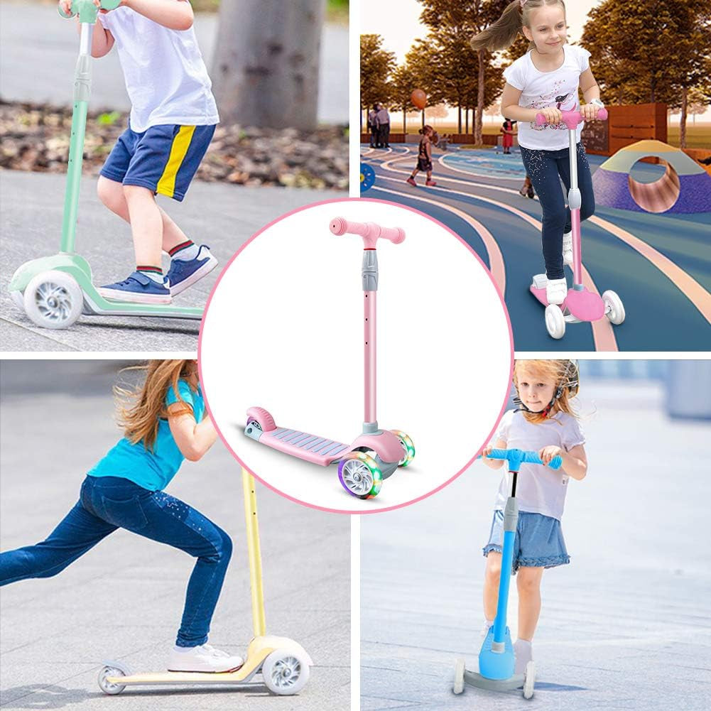 Scooter for Kids 3 Wheel Scooter Kids Kick Scooter for Toddler Girls Boys Scooter with Adjustable Height and Light-Up Wheels Scooter for Children Ages 3-12