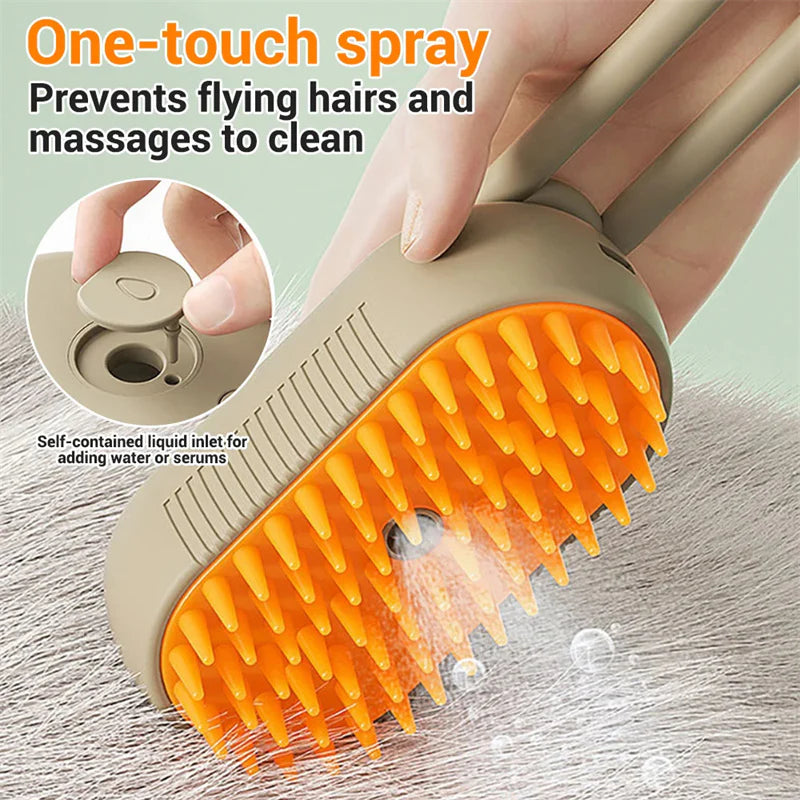 3-in-1 Electric Cat and Dog Steam Brush - Grooming, Massage, and Hair Removal Comb for Happy Pets!