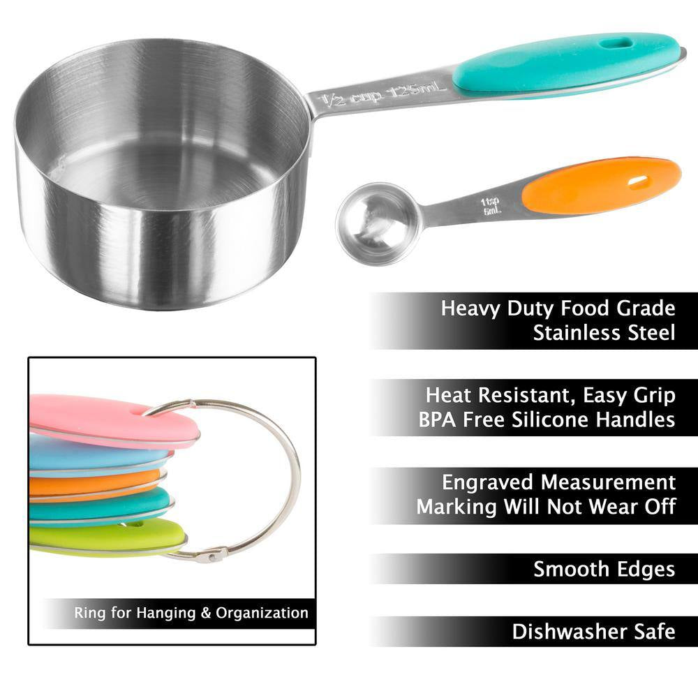 10-Piece Stainless Steel with Silicone Measuring Cups and Spoons Set