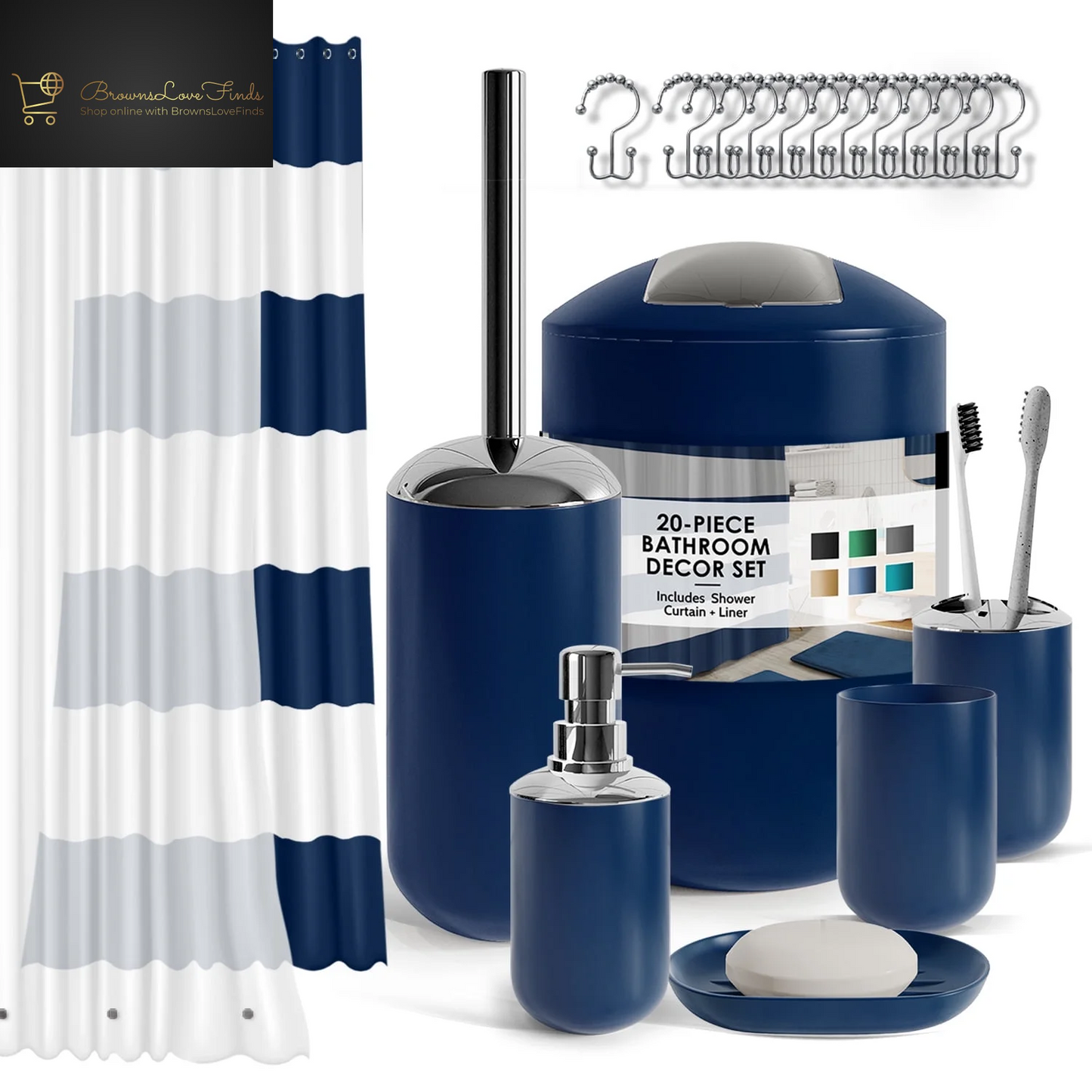 Nestl 20 Piece Bathroom Accessories Set, Navy Blue Bathroom Decor Set