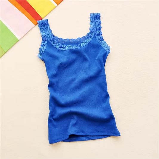Solid Color Tops Summer Sleeveless Women Tank Top with Lace Top inside Wear Lace Camisoles Loose Underwear Womens Clothing Vest