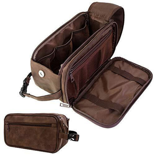 Large Men'S Leather Toiletry Bag Travel Shaving Dopp Kit Organizer Bag W/ Zipper