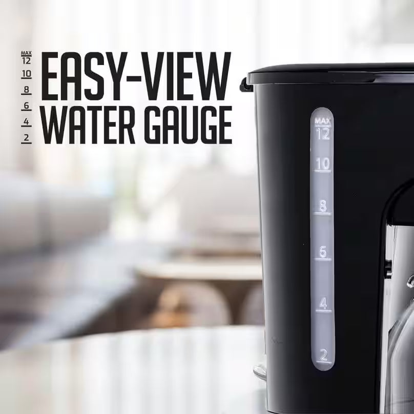 12-Cup Drip Coffee Maker, with Reusable Filter and Borosilicate Glass Carafe, Black CM412B