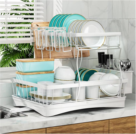 Large Dish Drying Rack for Kitchen Counter,Detachable Large Capacity Dish Drainer Organizer with Utensil Holder,Black