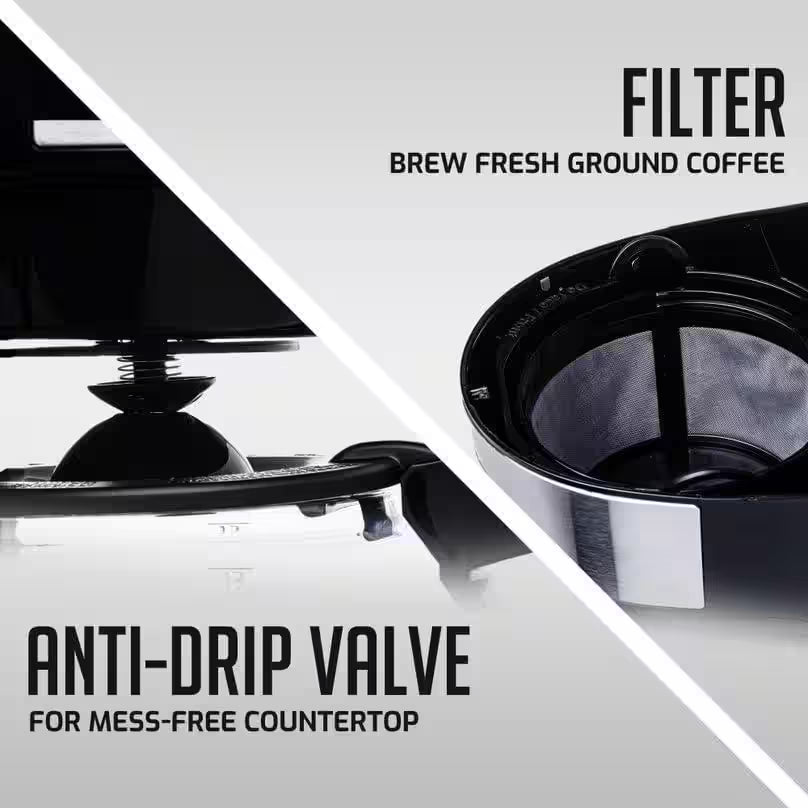 12-Cup Drip Coffee Maker, with Reusable Filter and Borosilicate Glass Carafe, Black CM412B