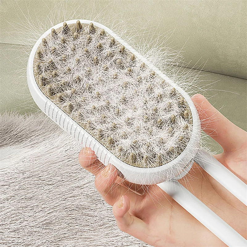 3-in-1 Electric Cat and Dog Steam Brush - Grooming, Massage, and Hair Removal Comb for Happy Pets!