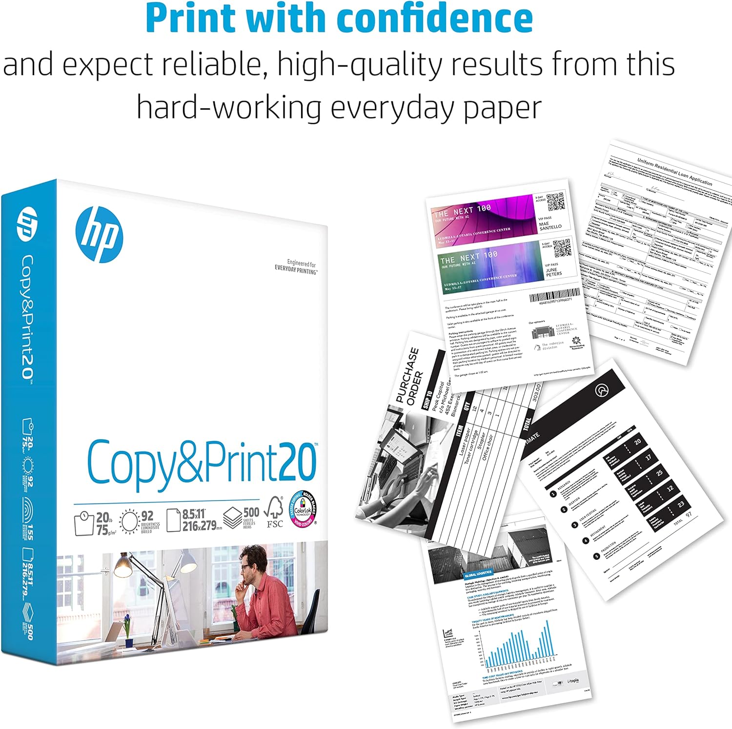 HP Printer Paper | 8.5 X 11 Paper | Copy &Print 20 Lb | 1 Ream Case - 500 Sheets| 92 Bright | Made in USA - FSC Certified | 200060
