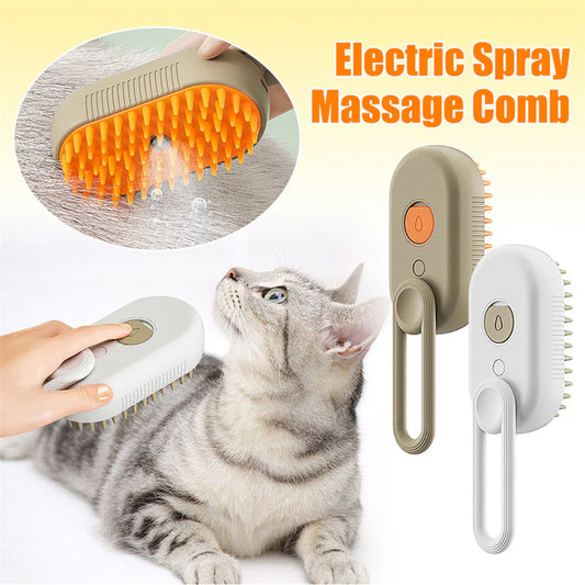 3-in-1 Electric Cat and Dog Steam Brush - Grooming, Massage, and Hair Removal Comb for Happy Pets!