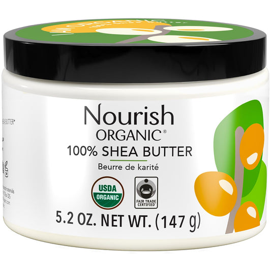 Moisturizing Shea Butter – Organic Fair Trade Certified Shea Butter for Sensitive Skin Care, Face Care & Hair Care, 5.2 Oz Jar + Washable Cotton Round
