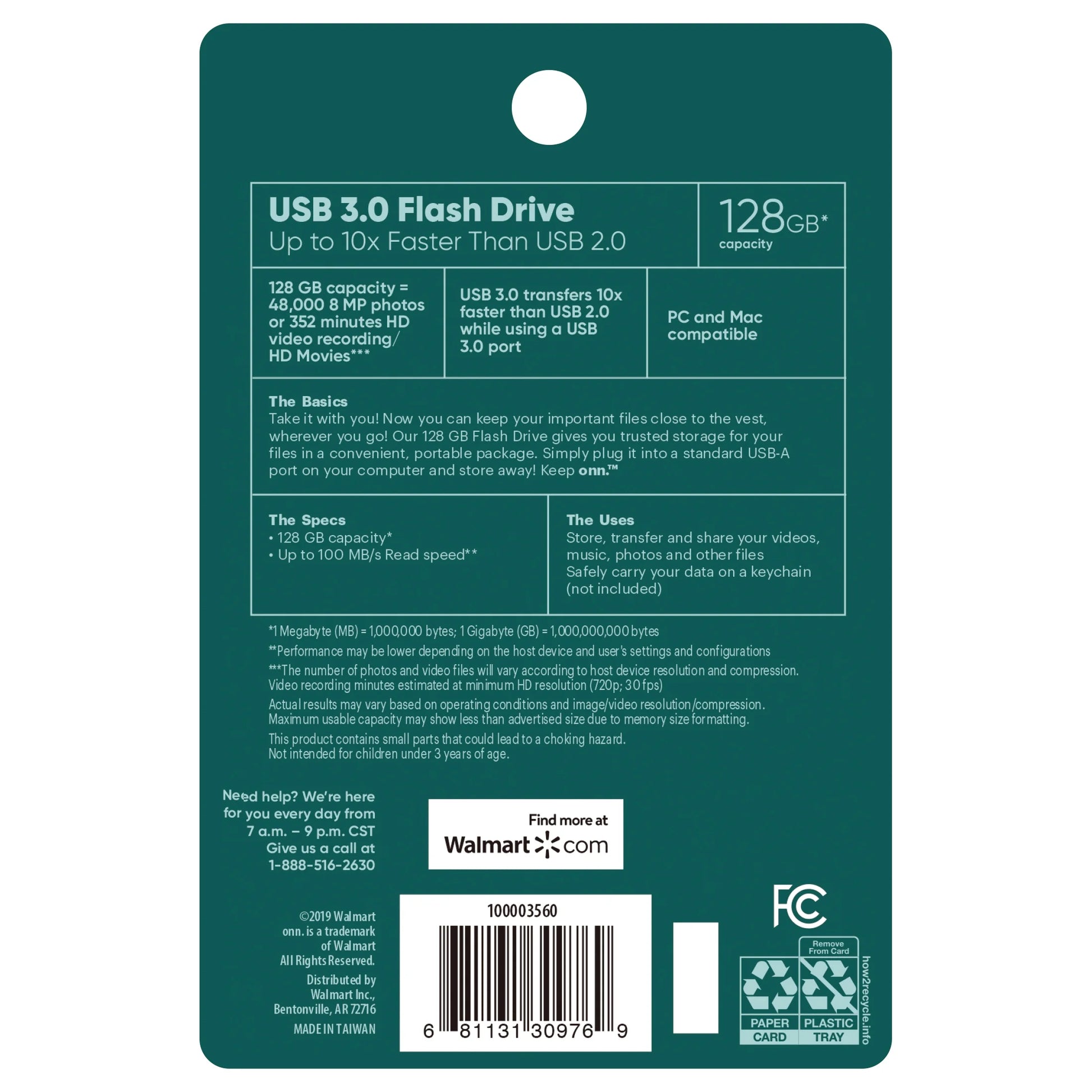 . USB 3.0 Flash Drive for Tablets and Computers, 128 GB Capacity