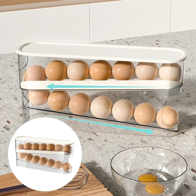Double Layer Rolling Egg Dispenser Refrigerator Egg Storage Box Automatic Scrolling Egg Holder Household Large Capacity Kitchen