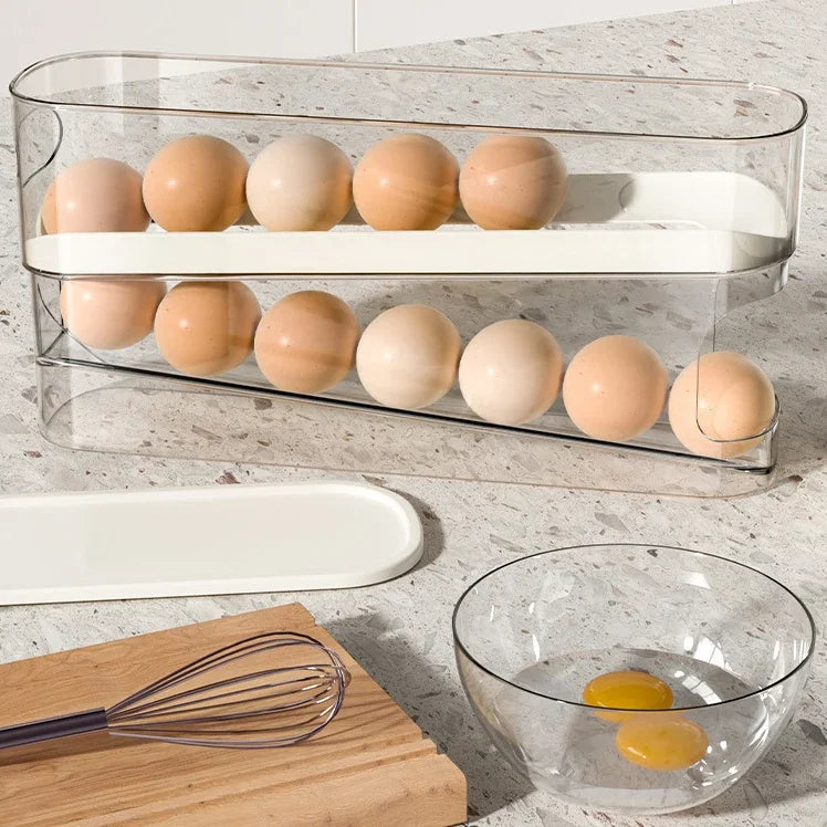 Double Layer Rolling Egg Dispenser Refrigerator Egg Storage Box Automatic Scrolling Egg Holder Household Large Capacity Kitchen