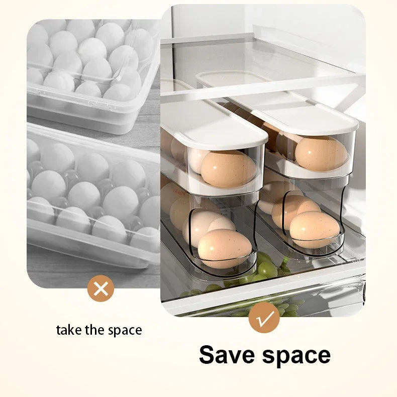 Double Layer Rolling Egg Dispenser Refrigerator Egg Storage Box Automatic Scrolling Egg Holder Household Large Capacity Kitchen