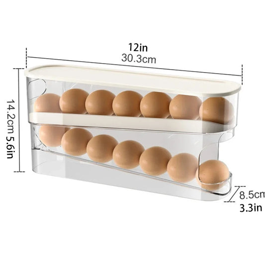 Double Layer Rolling Egg Dispenser Refrigerator Egg Storage Box Automatic Scrolling Egg Holder Household Large Capacity Kitchen