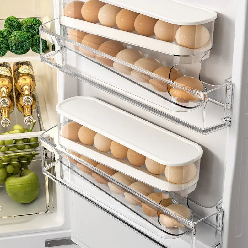 Double Layer Rolling Egg Dispenser Refrigerator Egg Storage Box Automatic Scrolling Egg Holder Household Large Capacity Kitchen