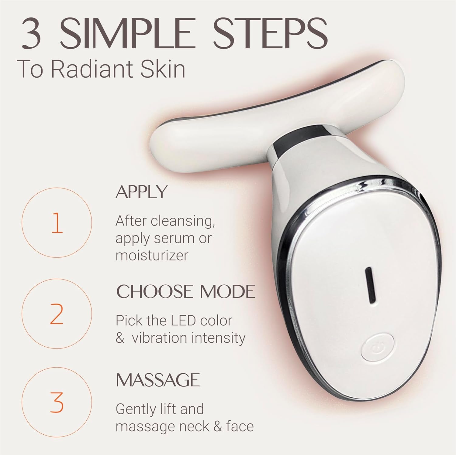 Red Light Face Massager Device 3-In-1 : Vibration, Gentle Heating, and 7-Color LED Light – Home Self-Care Tool for Skin Wellness (White)