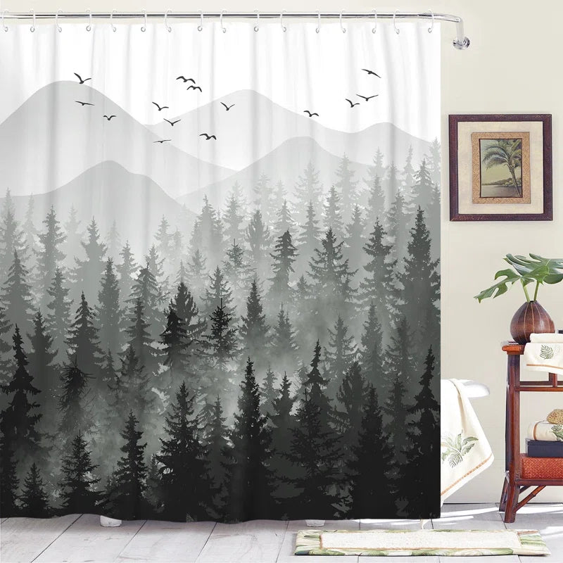 Floral Shower Curtain with Hooks Included