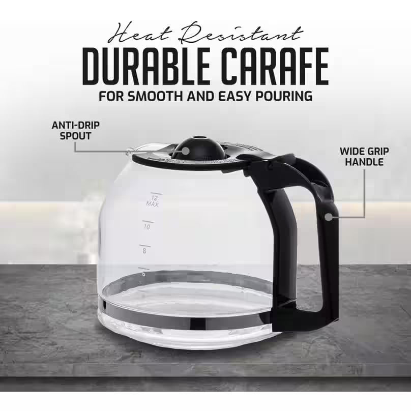 12-Cup Drip Coffee Maker, with Reusable Filter and Borosilicate Glass Carafe, Black CM412B