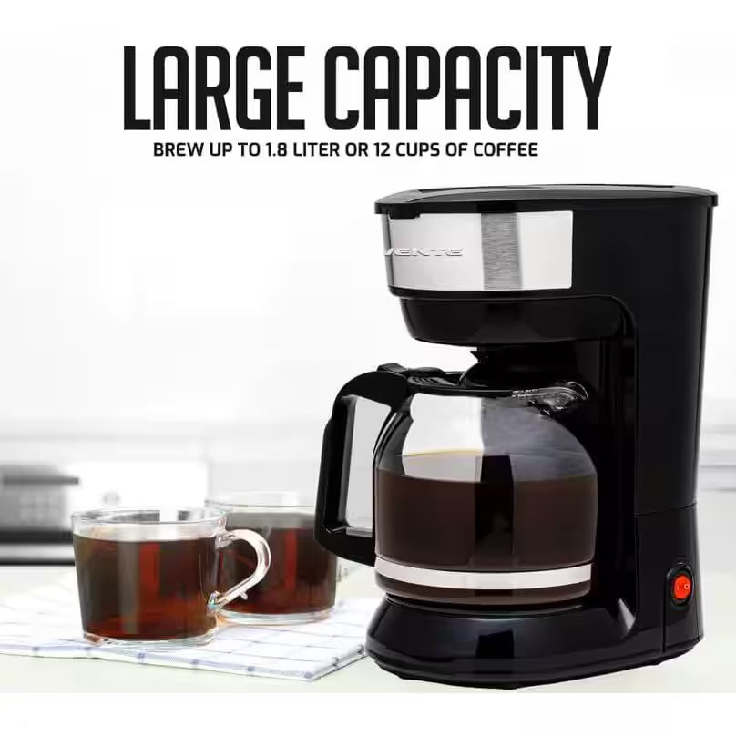 12-Cup Drip Coffee Maker, with Reusable Filter and Borosilicate Glass Carafe, Black CM412B