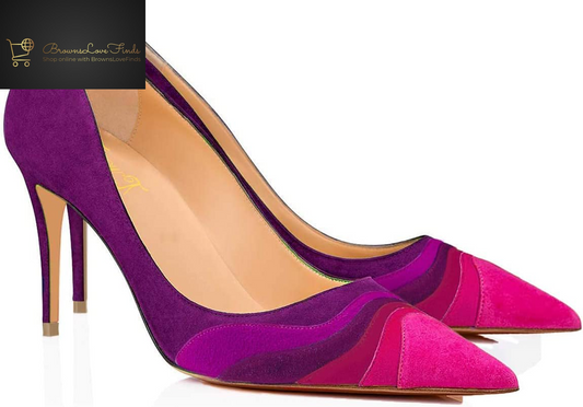 FOWT Women Kitten Heels Pumps High Heel Pointed Toe Pump Slip-On Rainbow Shoes for Dress Party Girl Ladies Full Size 4-16 M US