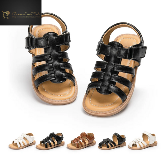 Hsdsbebe Toddler Girls Sandals Open Toe Summer PU Leather Shoes for Little Kids