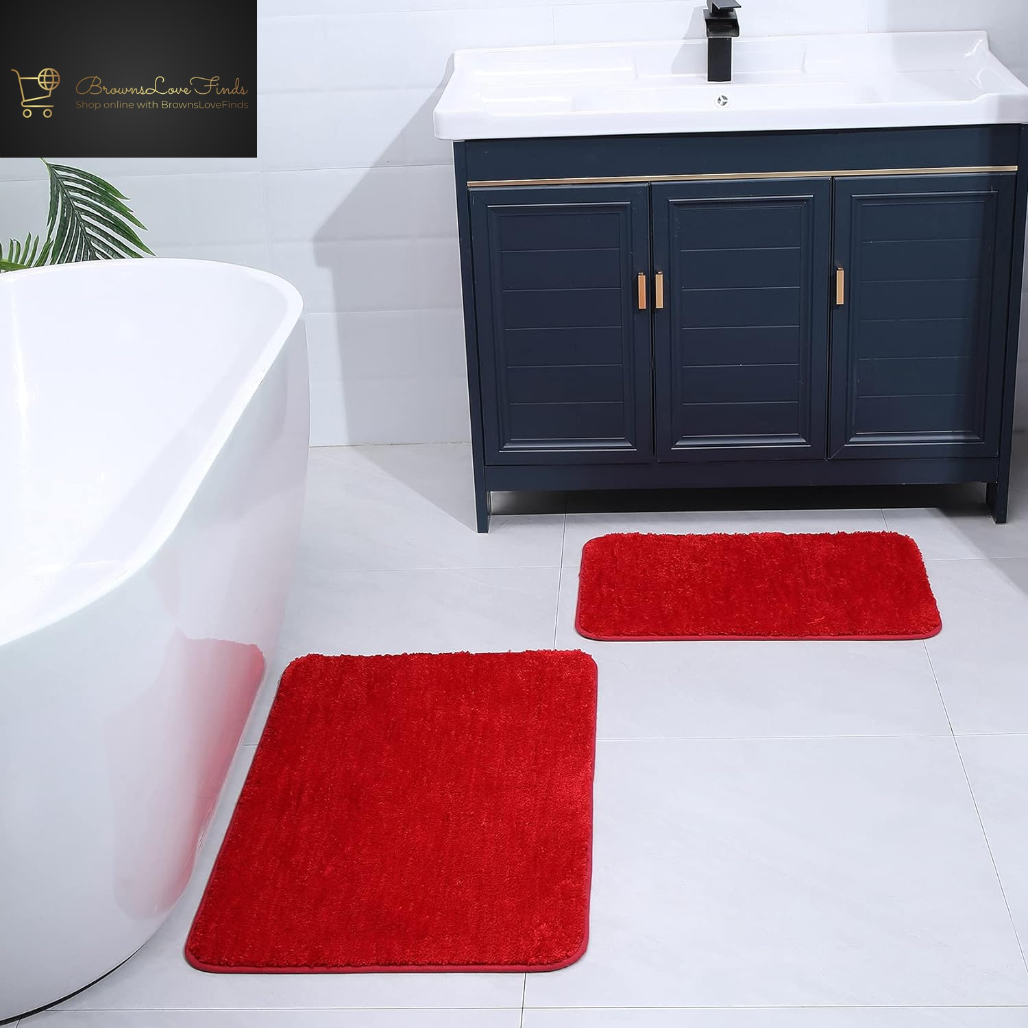 2 Piece Bathroom Rugs and Mats Sets, Soft Bath Mats for Bathroom with Non-Slip Backing, Machine Washable Microfiber Absorbent Bath Rugs (16''X24'' plus 20''X32'',Red)...