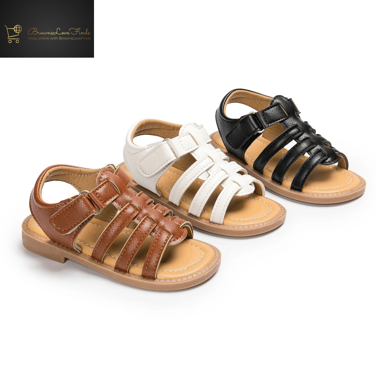 Hsdsbebe Toddler Girls Sandals Open Toe Summer PU Leather Shoes for Little Kids