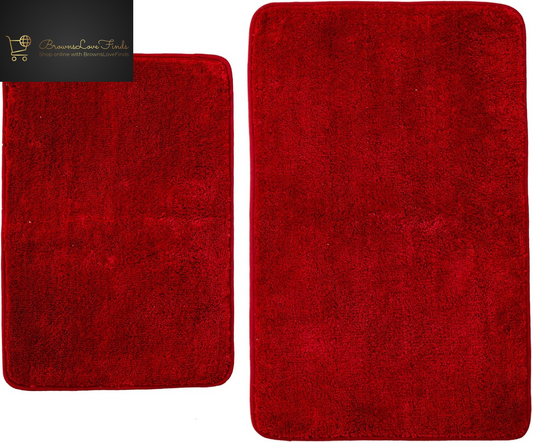 2 Piece Bathroom Rugs and Mats Sets, Soft Bath Mats for Bathroom with Non-Slip Backing, Machine Washable Microfiber Absorbent Bath Rugs (16''X24'' plus 20''X32'',Red)...