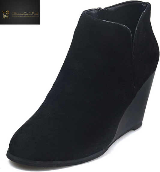 Oiangi Womens Booties and Ankle Boots Fashion round Toe Zipper Suede Casual Wedge Platform High Heels Comfortable Waterproof Work Chunky Shoes